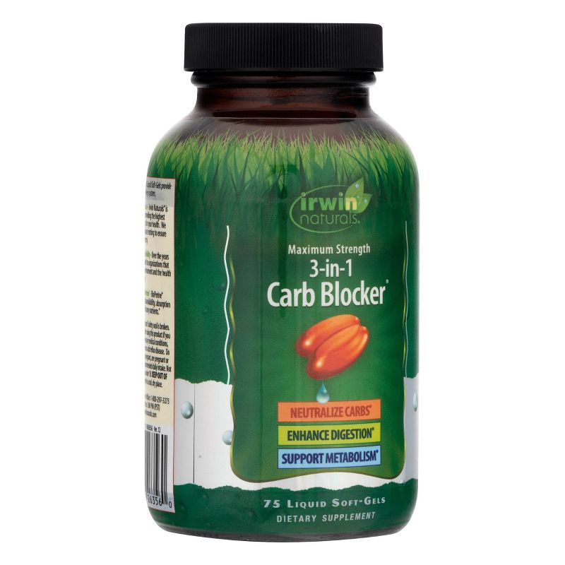 Irwin Naturals Maximum Strength 3-in-1 Carb Blocker Dietary Supplement Liquid Softgels - 75ct, 3 of 8