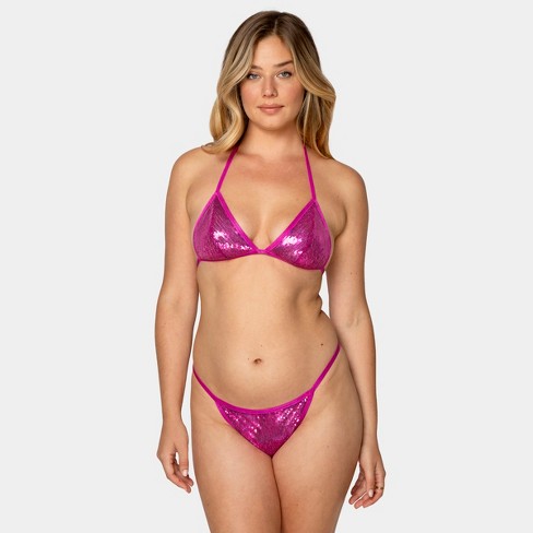 Smart & Sexy Women's Matching Bra and Panty Lingerie Set Metallic Pink  Sequin Small/Medium