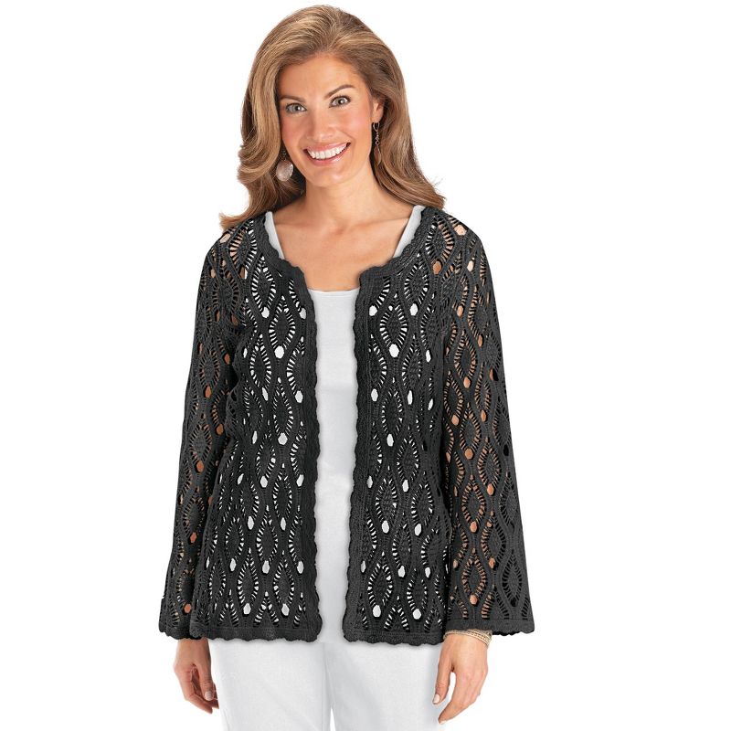 Collections Etc Open Front Scalloped Hem Crochet Cardigan, 1 of 6