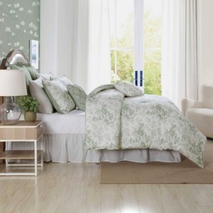 Laura Ashley Toile Delight Green Twin 5pc Comforter Sham Bonus Set - 1 of 4
