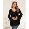 Maternity Shirts Pleated Tunic Flouncy Bell Long Sleeve Babydoll V Neck Hollow Out Tie Back Pregnancy Tops Tee - 2 of 4