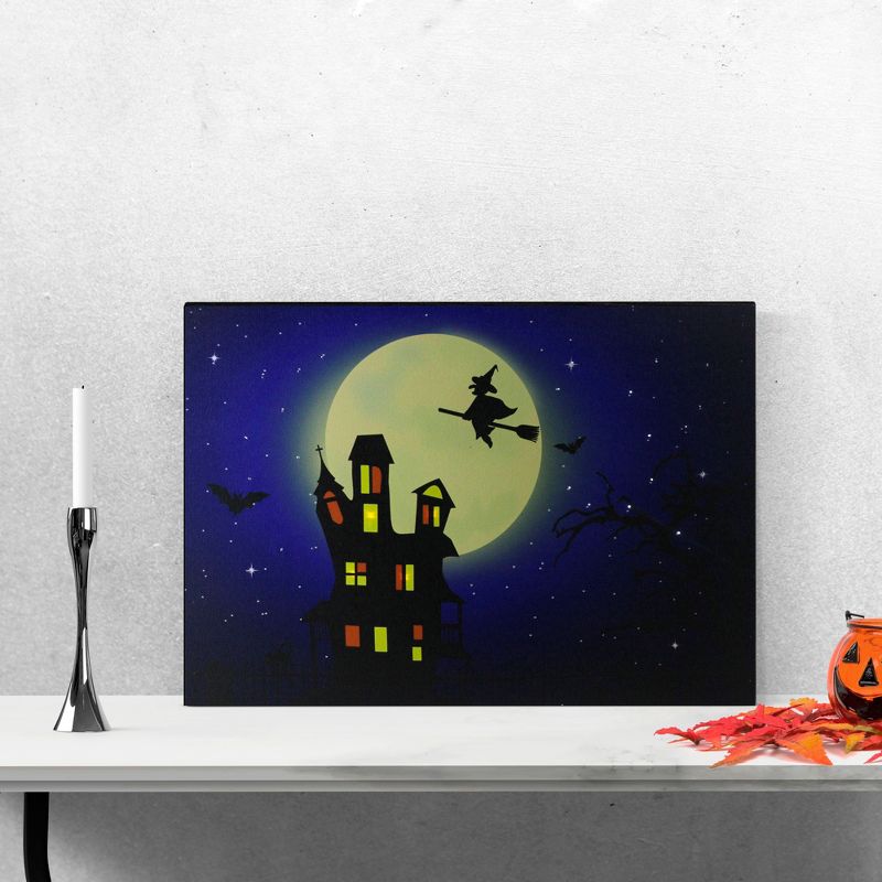 Northlight Fiber Optic and LED Lighted Witch in the Moon Halloween Canvas Wall Art 12" x 15.75", 2 of 5