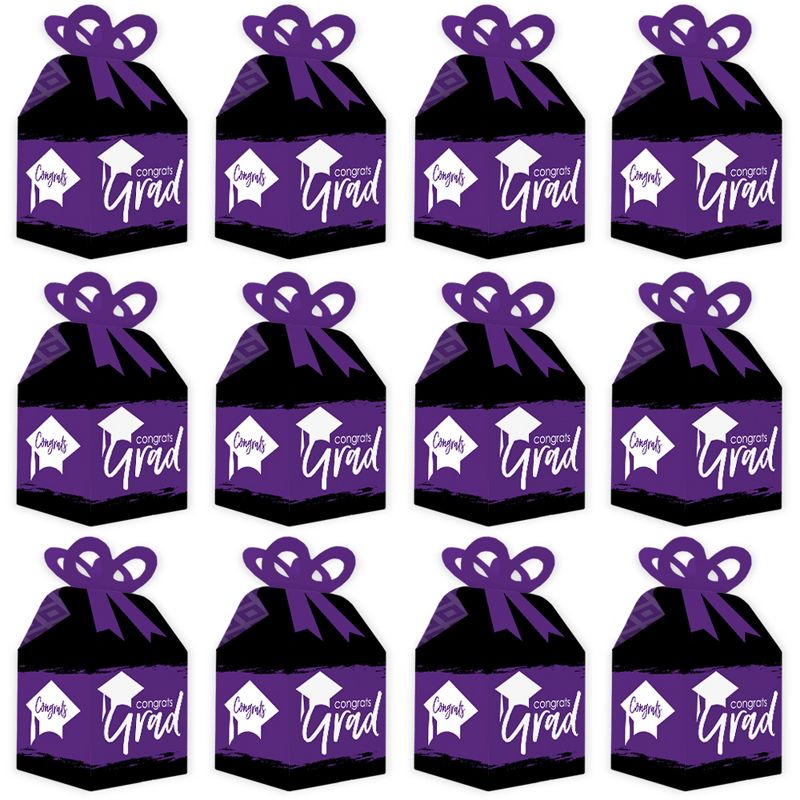 Big Dot of Happiness Purple Grad - Best is Yet to Come - Square Favor Gift Boxes -  Purple Graduation Party Bow Boxes - Set of 12, 4 of 8