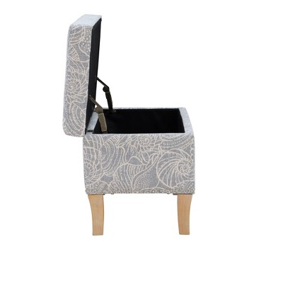 Coastal Charm Stone Gray Storage Ottoman with Seashell Pattern