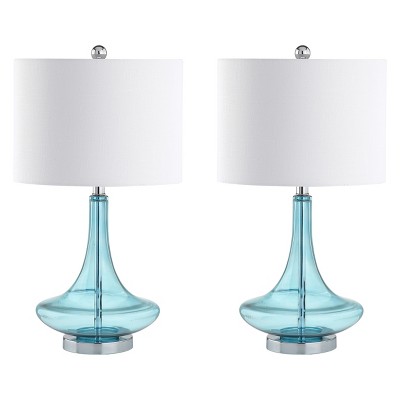 Cecile Glass Teardrop Table Lamp Set, Aqua Table Lamp Set