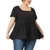 Agnes Orinda Women's Plus Size Short Sleeve Square Neck Ribbed Peplum Babydoll Blouses - image 2 of 4