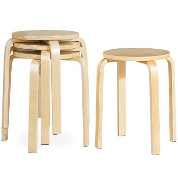 Tangkula 4-set Stacking Stool Birch Natural Wood 18" Round Dining Chair Backless