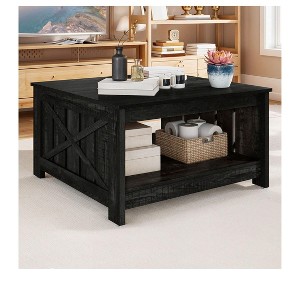 Modern Square Coffee Table Wood Center Table With Half Open Storage Compartment Living Room Table - 1 of 4