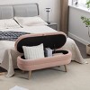 Velvet Cushioned Bench With Storage Upholstered Bench Oval Bed Bench With Storage Bedside Bench With Wood Legs-Cuddlewood - 3 of 4