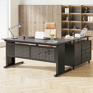 MAYEERTY Industrial L-Shaped Desk, 63" Computer Executive Desk with File Cabinet - 1 of 4