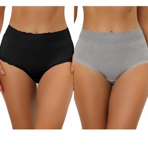 Allegra K Women's High Waist Tummy Control Comfortable Lace Trim Ribbed Brief 2 Packs - 1 of 4