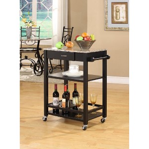 Kings Brand Furniture Adrian Kitchen Buffet Serving Cart with 4 Wine Bottle Capacity Rack , Black - 1 of 4