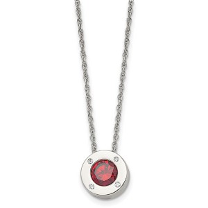 Chisel Stainless Steel Cubic Zirconia January Birthstone Circle Pendant on a 20" Multi-Link Chain Necklace - 1 of 4