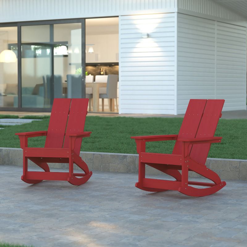 Emma and Oliver Set of 2 Modern All-Weather Poly Resin Adirondack Rocking Chairs for Indoor/Outdoor Use, 2 of 12