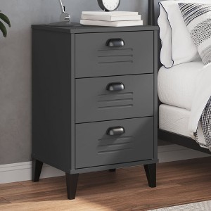 vidaXL Bedside Cabinet Accent End Table Bedroom Furniture Solid Wood Pine, 15.7"x13.8"x25.6", With 3 Drawers - 1 of 4