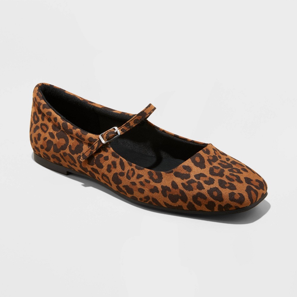 Womens Elsa Leopard Print Mary Jane Ballet Flats with Memory Foam Insole