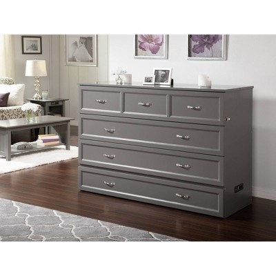 Deerfield Gray Farmhouse Queen Murphy Bed Chest with Charging Station
