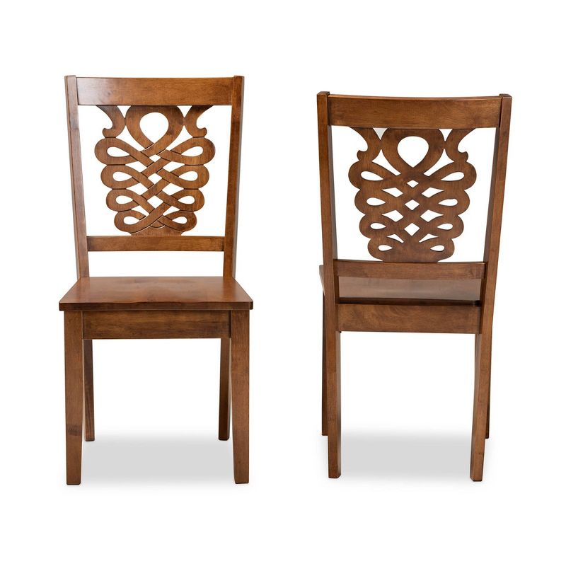 2pc GervaisWood Dining Chair Set Brown - Baxton Studio: Walnut Finish, Geometric Backrest, Upholstered, 3 of 10