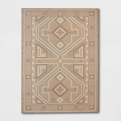 Natural Woven Rectangular Braided Outdoor Rug Heathered Cream