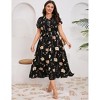 Plus Size Shirt Dress Women Summer Short Sleeve Maxi Dress with Belt Side Slit - 2 of 4