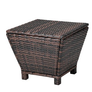 Naysaye Patio End Tables Trapezoid PE Rattan Side Table 13Gallon Storage Brown Gradient for Outdoor Use, Brown, 20"*20"*16.5" - 1 of 4