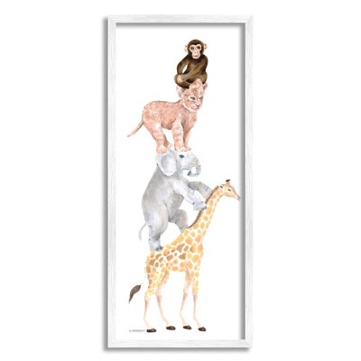 Stupell Industries Cute Stacked Jungle Savanna Animals Wildlife Standing Black Framed Giclee Art
