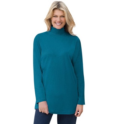 Woman Within Women's Plus Size Perfect Mockneck Tunic - 5x, Deep Teal ...