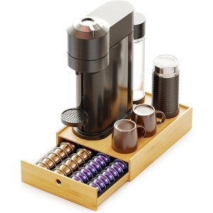 SpaceAid Bamboo Coffee Pod Holder Drawer Storage for Nespresso Vertuo Capsule,Compatible with 40 Big or 56 Small Vertuoline Pods (Natural) - 1 of 4