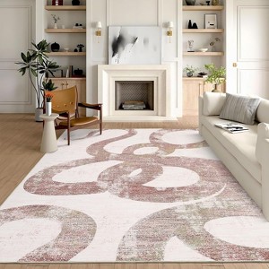 Acekool Modern Abstract Rug - Washable 5x7 Pink Snake Design Carpet - 1 of 4
