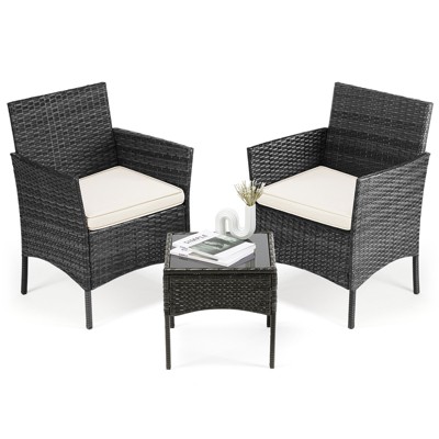 Besiter Patio Furniture Set 3 Pieces, Outdoor Furniture with Glass Table,  Weaving Wicker Rattan Patio Chairs for Garden, Terrace, Porch, Lawns,Black