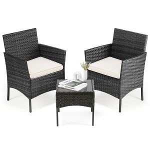 Besiter Patio Furniture Set 3 Pieces, Outdoor Furniture with Glass Table,  Weaving Wicker Rattan Patio Chairs for Garden, Terrace, Porch, Lawns,Black - 1 of 3
