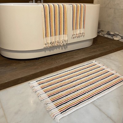 Olive & Linen Stripes Bath Mat