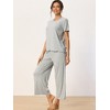 cheibear Women's Sleepwear Round Neck Soft Knit Short Sleeve Shirt with Pants Capri Pajamas Set - 2 of 4