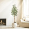 Olive Trees Artificial Indoor, 5/6/7FT Tall Faux Silk Plant White Planter, Fake Olive Trees with Natural Wood Trunk and Green Fake Moss,1 PCS or 2PCS - 3 of 4