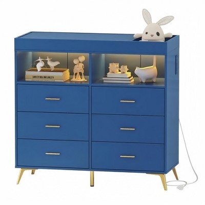 GustoWave Utility Changing Table Dresser with Drawers, LED Light & Metal Feet, Diaper Changing Station Nursery Organizer for Infants