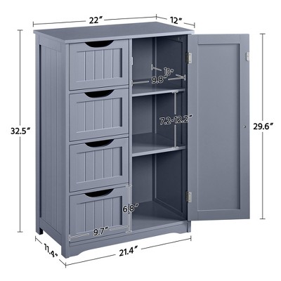Gray MDF Bathroom Floor Cabinet with Adjustable Shelves and Drawers