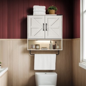 VANIRROR Bathroom Medicine Cabinet with Smart Sensor Light,  Farmhouse Wall Cabinet with Towel Bar, Bathroom Storage Organizer with Adjustable Shelf - 1 of 4