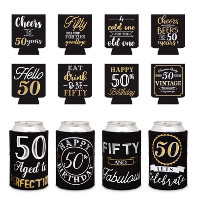 Sparkle and Bash 12 Pack Cheers to 50 Years Can Cooler Sleeves Beer Coozies for 50th Birthday Party