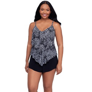 Trimshaper Women's Ronnie Two Tier Ruffle Tankini Swimsuit Top - 1 of 3