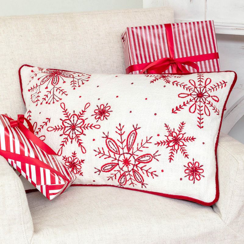 Park Hill Collection Snowflake Embroidered Cotton Pillow, 2 of 5