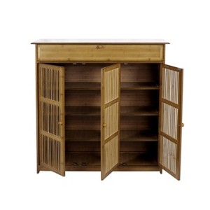 Artloge 4-Tier Shoes Storage Rack Freestanding Bamboo Shoes Organizer Cabinet with 3 Hollow Doors & Wide Top for Home Entryway Hallway - 1 of 4