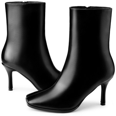 BLISSFUL STEP Women's Stiletto High Heel Square Toe Side Zip Ankle Boots