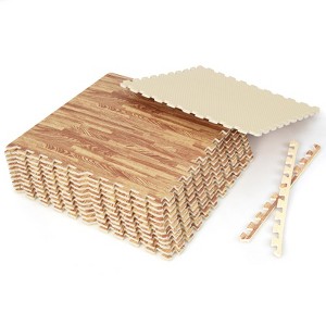 12/24Tiles Wood Grain EVA Foam Floor Mats Interlocking w/Borders 24" Natural - 1 of 4
