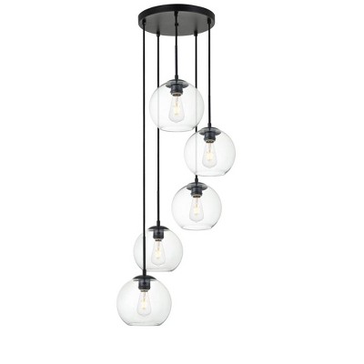 Baxter Cosmopolitan 5-Light Black Iron & Clear Glass Globe Pendant
