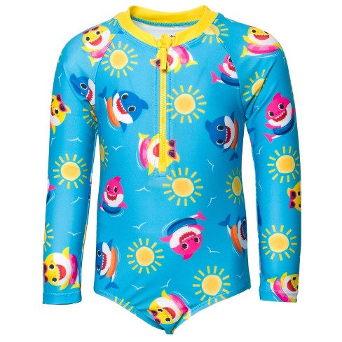 Pinkfong Mommy Shark Baby Shark Daddy Shark Toddler Girls Zip Up One Piece  Bathing Suit Blue 4t : Target