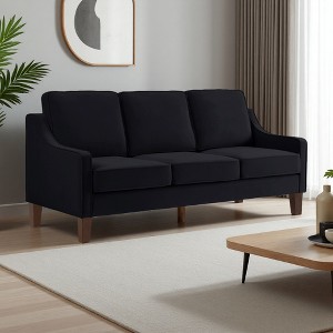 74" Velvet 3-Seater Sofa with Scooped Armrest, Wood Legs & Removable Cushions - 1 of 4