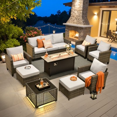XIZZI Outdoor Sectional Sofa Set, Modular Outdoor Wicker Sofa Set with Optional Solar Table, Ottomans or Fire Pit in 6 Colors, All-Weather Design