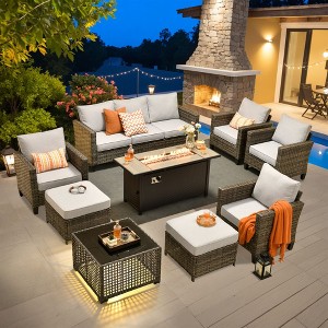 XIZZI Outdoor Sectional Sofa Set, Modular Outdoor Wicker Sofa Set with Optional Solar Table, Ottomans or Fire Pit in 6 Colors, All-Weather Design - 1 of 4