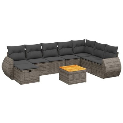 vidaXL Patio Sofa Set with Cushions Outdoor Furniture 9 Piece Poly Rattan - Gray without storage