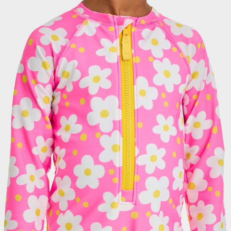 Toddler Girls' Long Sleeve Daisy Printed Rash Guard Swimsuit - Cat & Jack™ Pink, 3 of 5